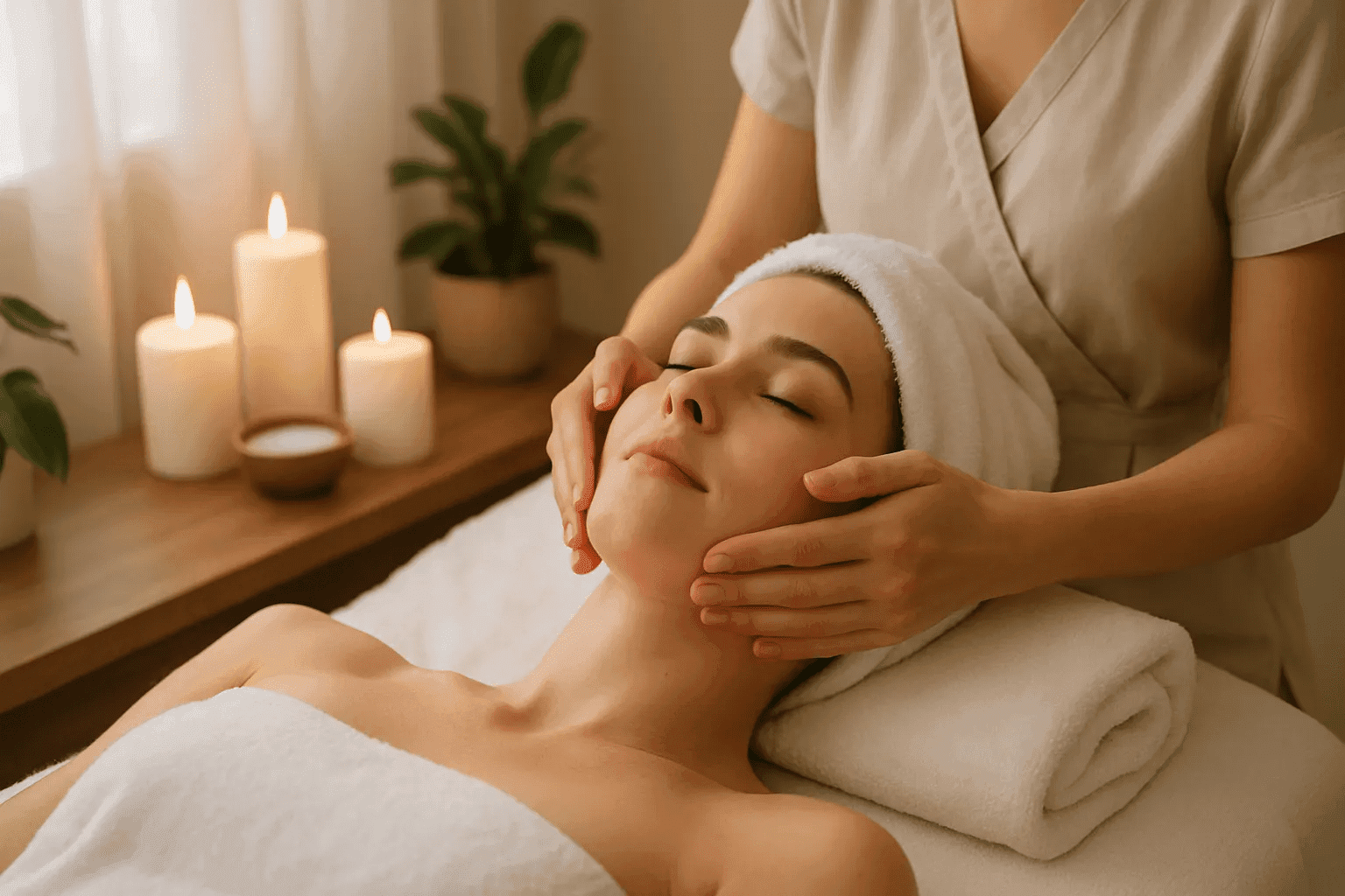 ingrijirea tenului dupa tratamentele faciale00003 Femeie relaxată beneficiind de un masaj facial